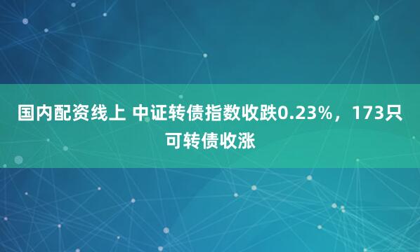 国内配资线上 中证转债指数收跌0.23%，173只可转债收涨