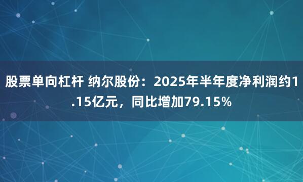股票单向杠杆 纳尔股份：2025年半年度净利润约1.15亿元，同比增加79.15%