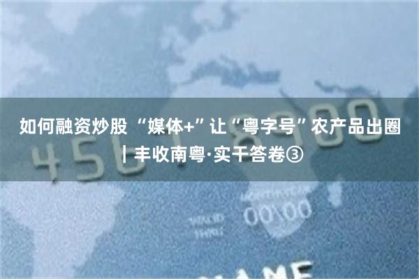如何融资炒股 “媒体+”让“粤字号”农产品出圈｜丰收南粤·实干答卷③